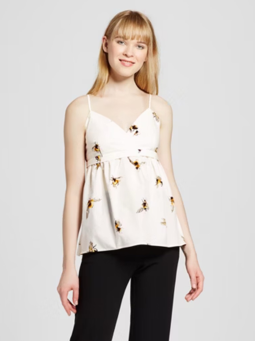 Victoria Beckham x Target Cream Floral Spaghetti-Strap Bee Top